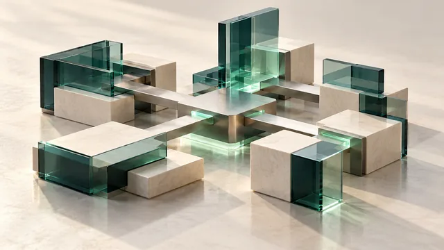 Conceptual architectural render of connected glass and metal system modules