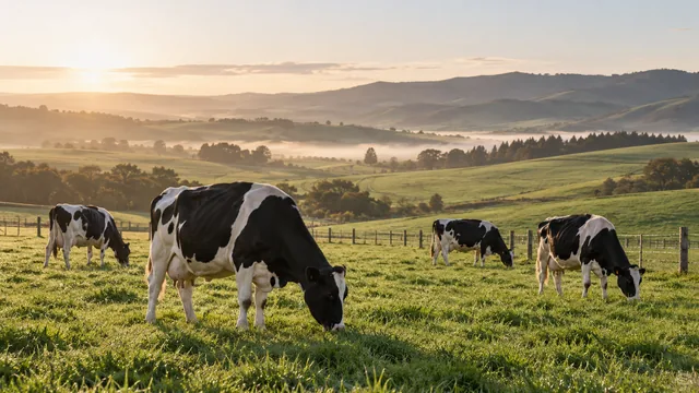 Farm environment concept showing dairy cattle in green pasture