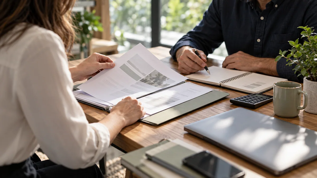 Photographic concept of a small business team reviewing an application and project budget